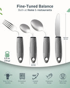 BaseSmall 4-Piece Adaptive Utensils Set - 42° Angled Parkinsons Utensils, 2.5 oz Weighted Utensils for Hand Tremors and Parkinsons Patients, Weighted Silverware for Hand Tremors (Grey: Right-Handed)