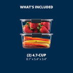 Rubbermaid Brilliance BPA-Free Food Storage Containers, Medium Deep, 4.7 Cup, 2-Pack, Airtight & Leak-Proof, Microwave & Dishwasher Safe