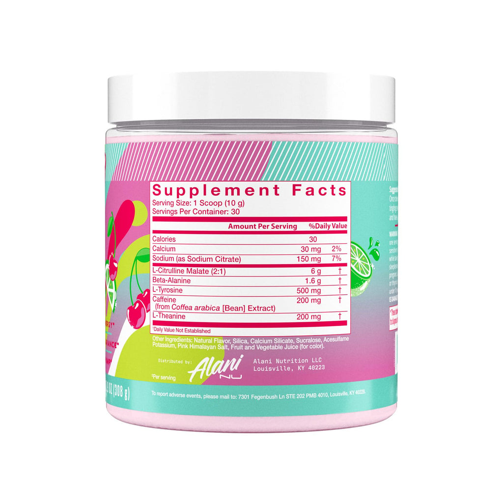 Alani Nu Pre Workout Powder Cherry Twist, Amino Energy Boost, Endurance Supplement, Sugar Free, 200mg Caffeine, L-Theanine, Beta-Alanine, L-Citrulline, 30 Servings