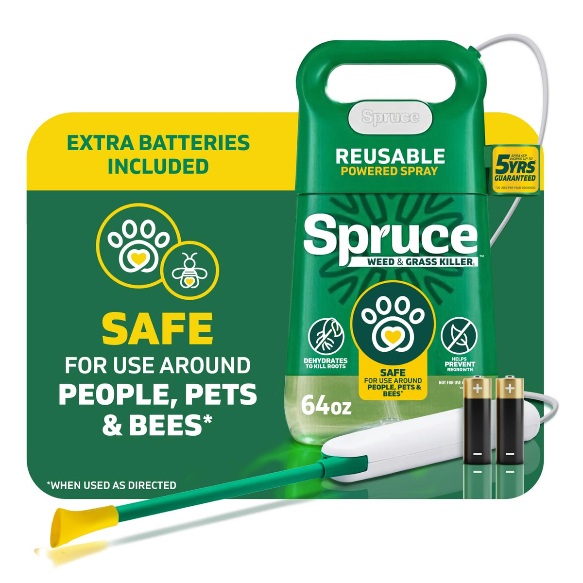Spruce Weed & Grass Killer₃ Kit, Power Wand, 2 AA Batteries Included, 64 Oz