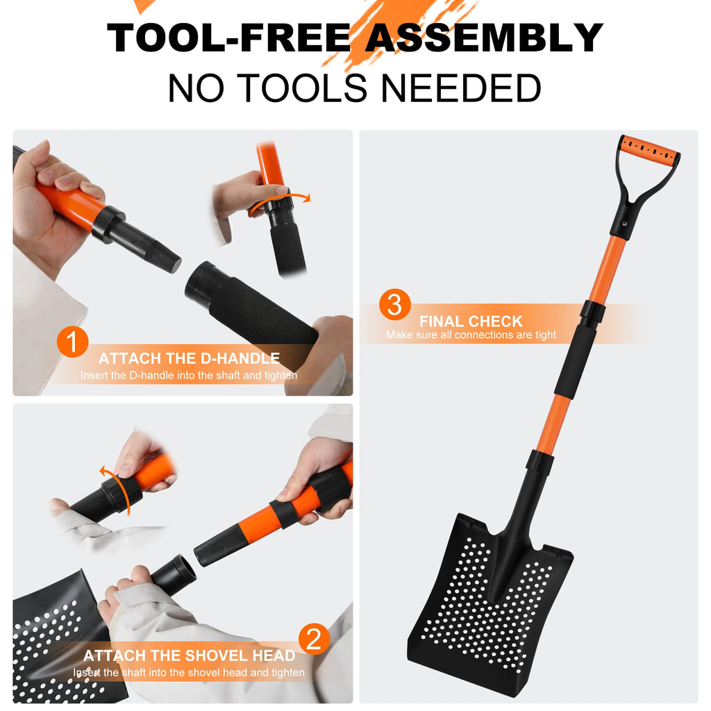 Sand Sifter Shovel for Beach: 42'' Sand Scoop for Metal Detecting with Ergonomic D-Handle - Sifting Shovel Twist-Lock Connection & Extra-Wide Step for Treasure Hunting & Metal Detecting Hobbyists