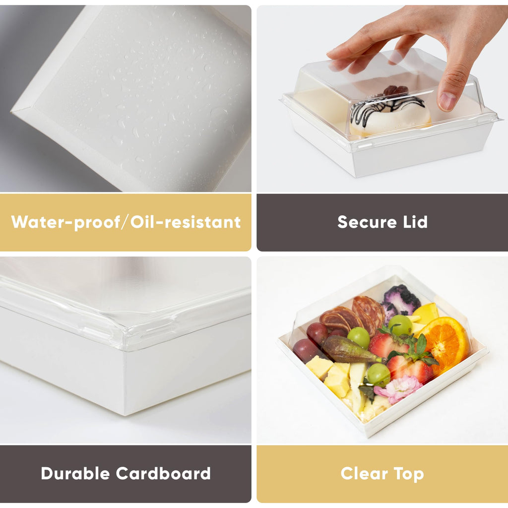 50 Pack 5in Small Charcuterie Boxes with Clear Lids, Mini Paper Containers