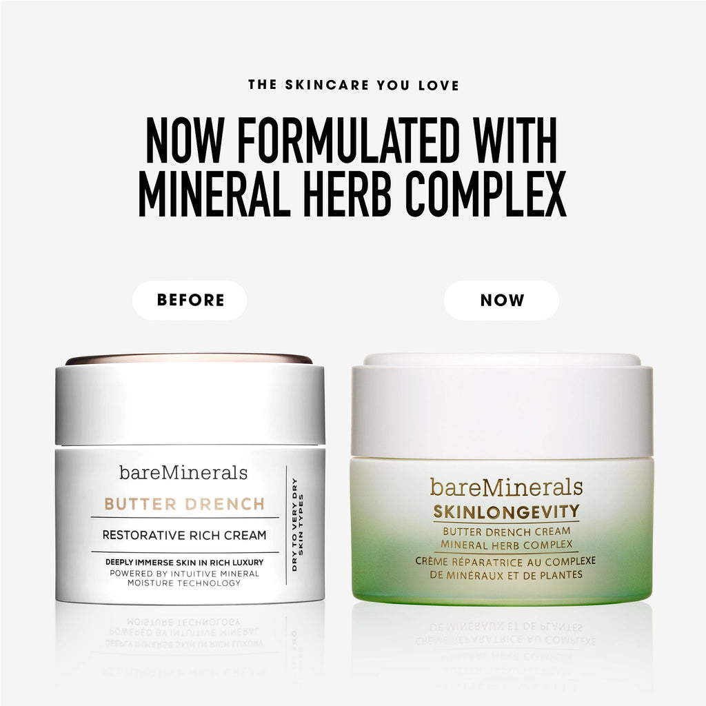 bareMinerals Butter Drench Restorative Rich Face Cream, Hydrating Face Lotion for Dry Skin, Boosts Moisture Retention, Soothes & Nourishes, Non-Comedogenic, Vegan