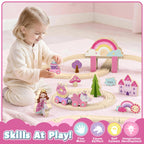 Lehoo Castle Wooden Train Set for Girls, Pink Unicorn Train Set