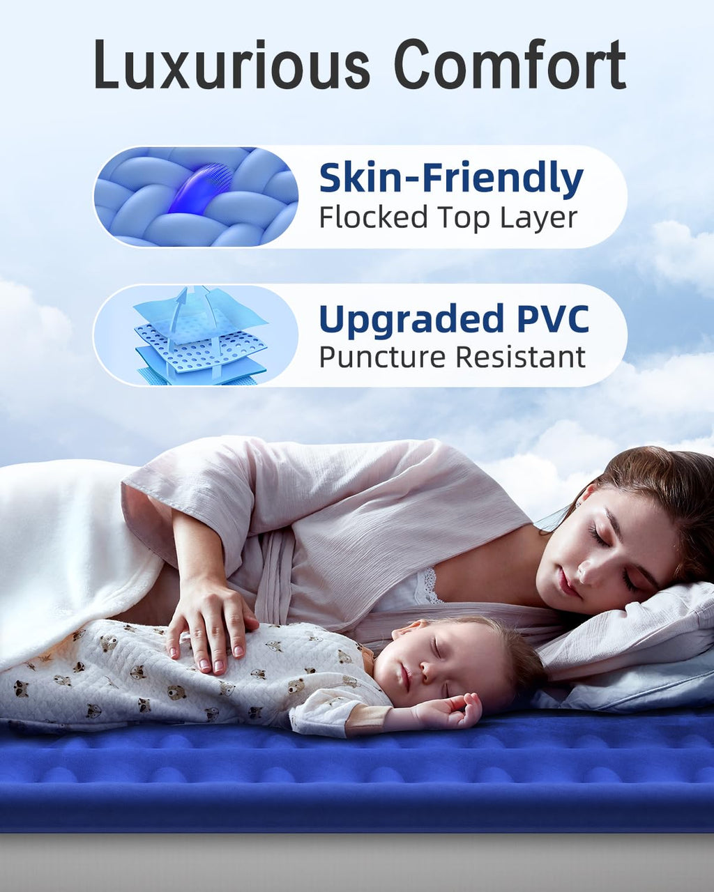 Xsleep Twin Air Mattress with Built in Pump Luxurious Comfort Raised Inflatable Mattress Twin Airbed Blow Up Mattress for Home and Guests 75"*39"*13" Air Bed 2 Minutes Fast Inflate/Deflate 330 lbs Max