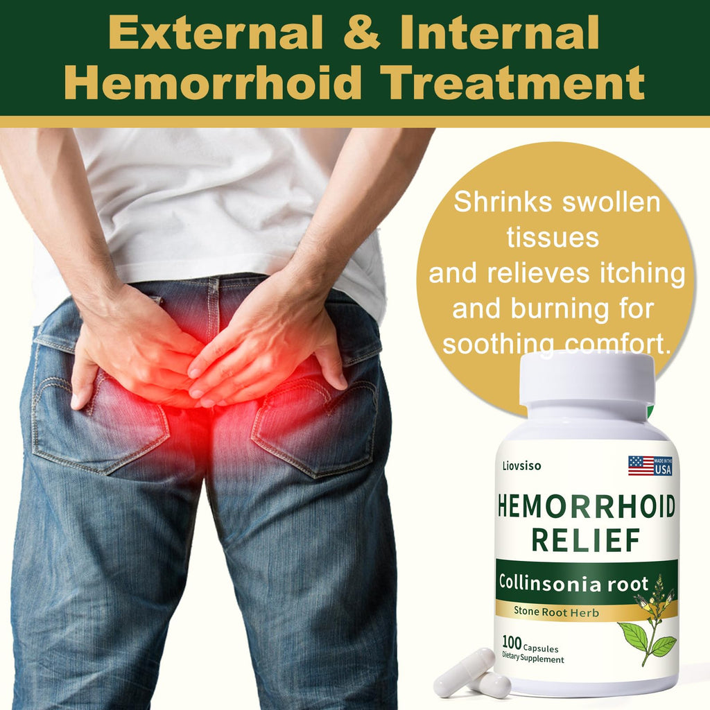 Liovsiso Collinsonia Root Hemorrhoid Relief - Organic Stone Root for Veins & Hemorrhoid Swelling, and Discomfort - Natural Herbal Formula, Non-GMO - 100 Capsules