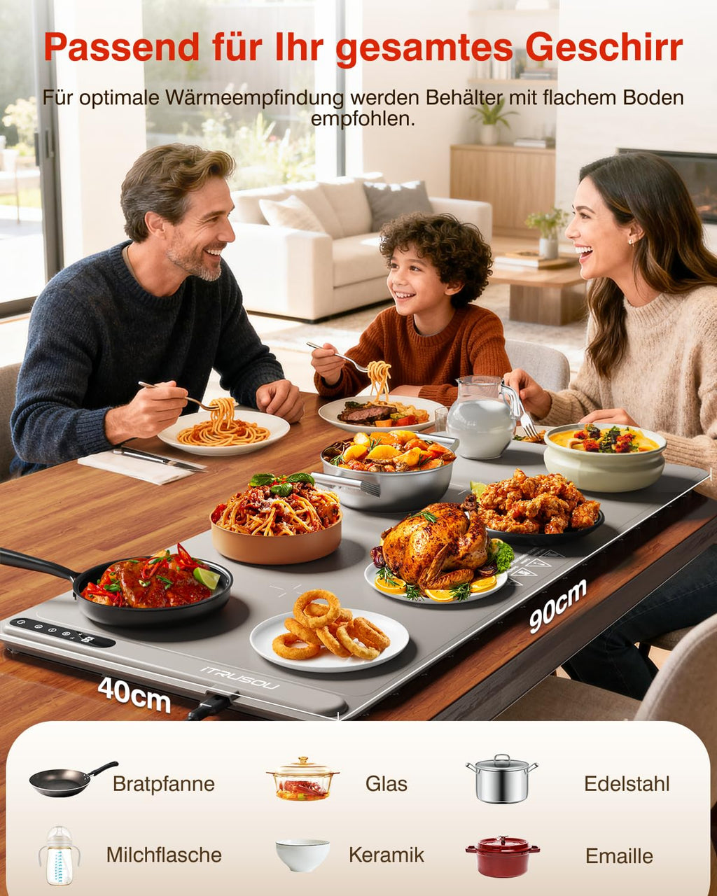 Warming Mat for Food (35"x16") - iTRUSOU Extra Large Electric Warming Tray with 7-Level Temp, 500W High-Power & 99H Timer - Rollable XL Large Food Warming Mat for Parties & Buffet