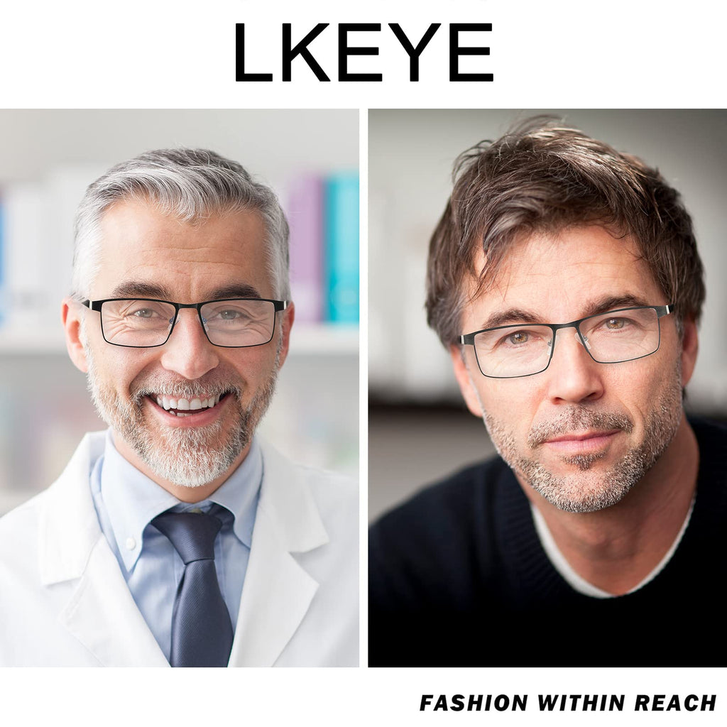LKEYE Bifocal Reading Glasses Men Progressive Blue Light Blocking Computer Readers No Line Wide Metal Frame Designer Cheaters Transition Square Stylish Fashion Eyewear LK6013 +2.00 Strength