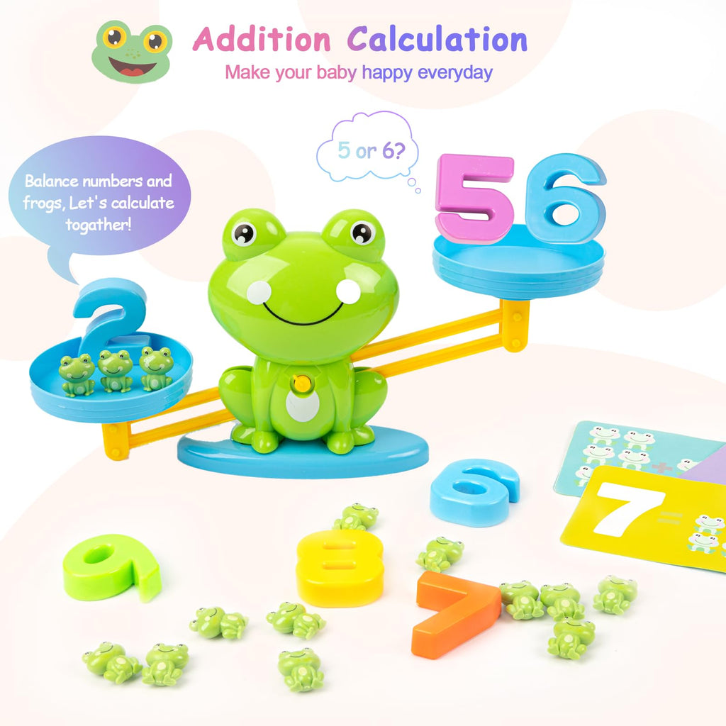 lonfypeng Frog Balance Counting Toys, Cool Math Learning Games for Boys and Girls, Educational Number Preschool Toy, Fun Children's Gift STEM Math Games for Kids Age 3+ (63 PCS)