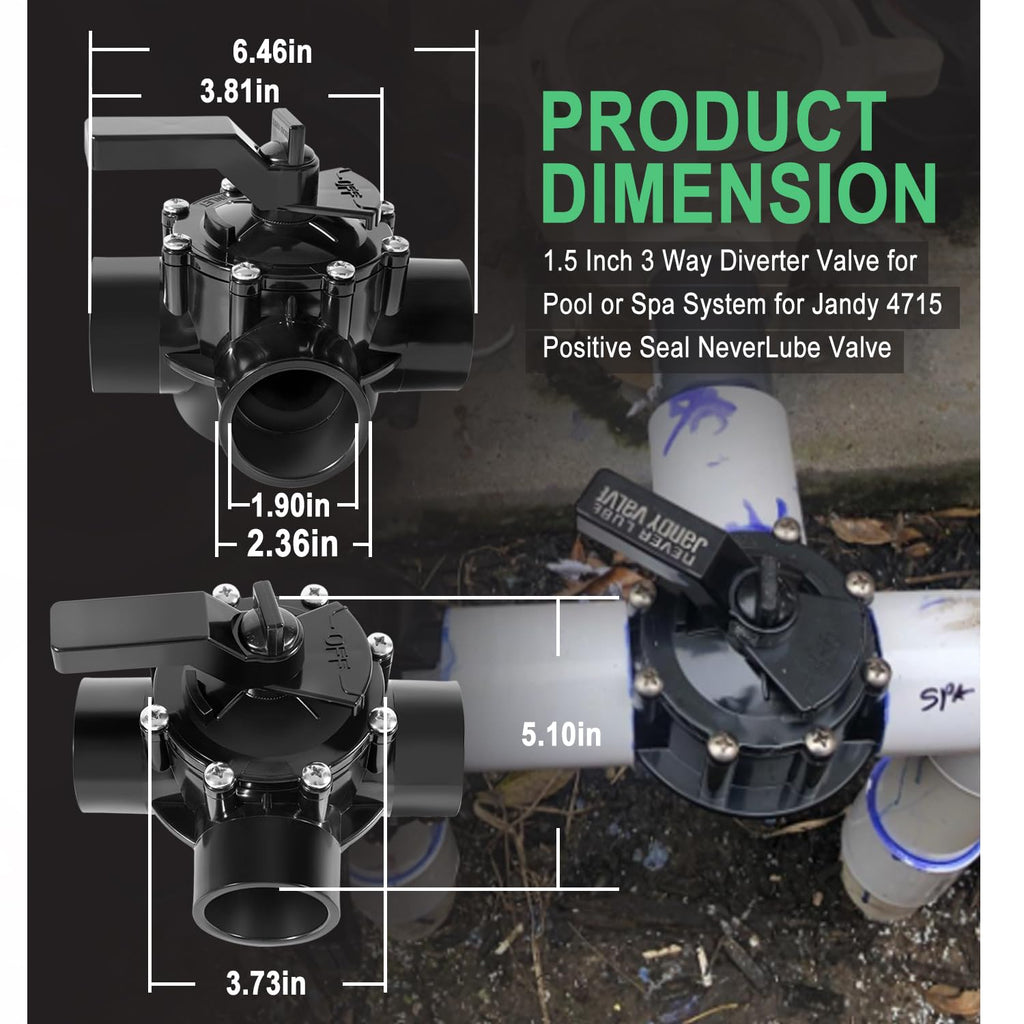 3 Way Pool Valve 1.5 Inch Replacement for Jandy 4715 Diverter Valve, 1-1/2 to 2-Inch, Used for Pools& Spas, Works with Heaters, Chemical Dispensers, and Salt Generators