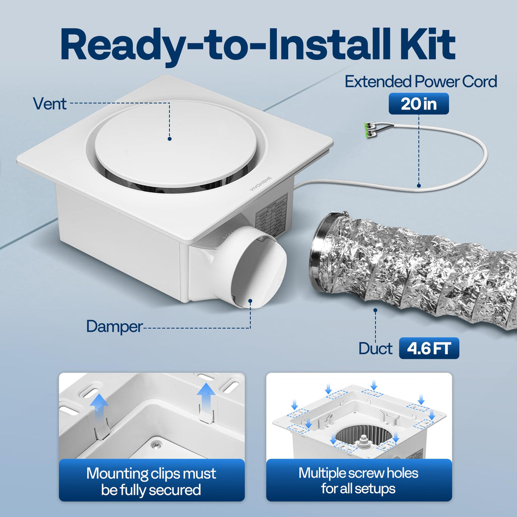 VIVOHOME AutoFlow Bathroom Exhaust Fan with Humidity Sensor 110CFM - Energy-Saving EC Motor,10.2-inch Ceiling Retrofit Bath Fan, No Attic Access Needed(Install Kit, 4-in Duct Included)