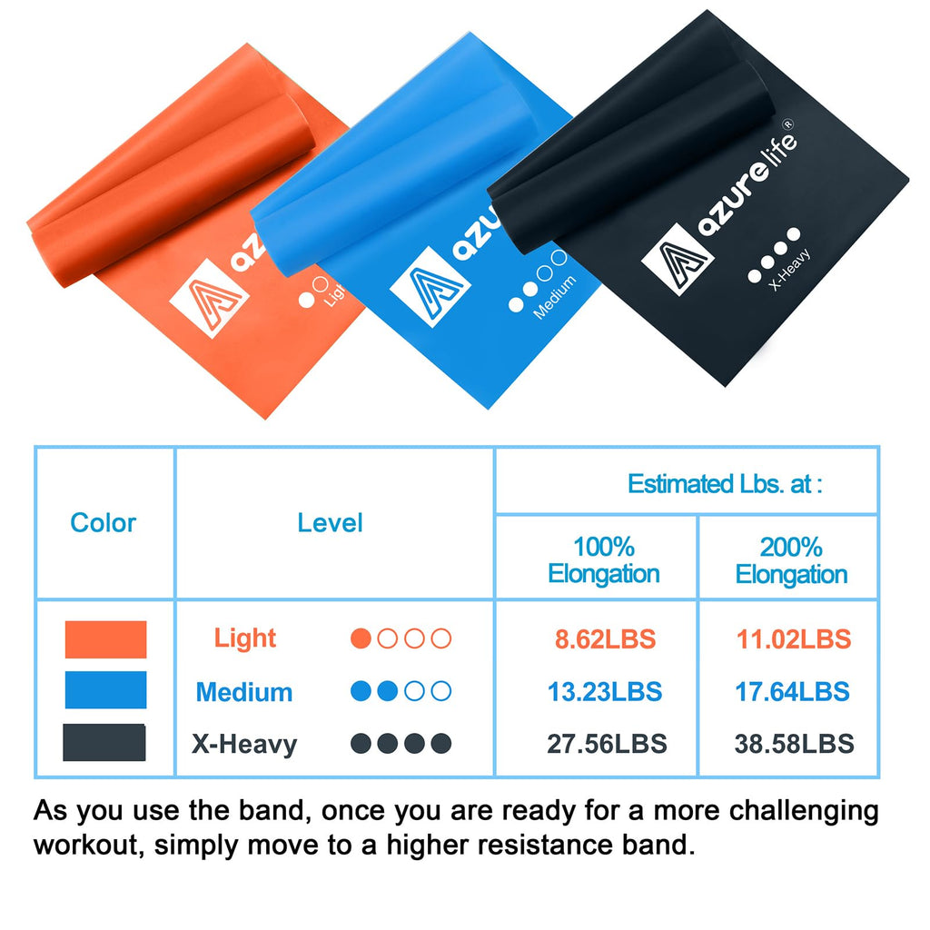A AZURELIFE Resistance Bands,Professional Long Non-Latex Elastic Stretch Bands,Exercise Bands for Physical Therapy, Yoga, Pilates, Rehab, at-Home or The Gym Workouts, Strength Training