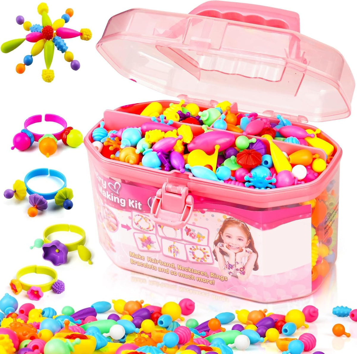 FUNZBO 650+ Pop Beads, Jewelry Making Kit for Kids Girls 3-6 Birthday Gifts