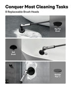 HOTO Flexi™ Cordless Electric Spin Scrubber, Adjustable Angle, Extendable Handle, Smart Display, IPX7 Waterproof, Powerful Cleaning Scrubber with 8 Replaceable Brush Heads, for Bathtub, Bathroom, Tile