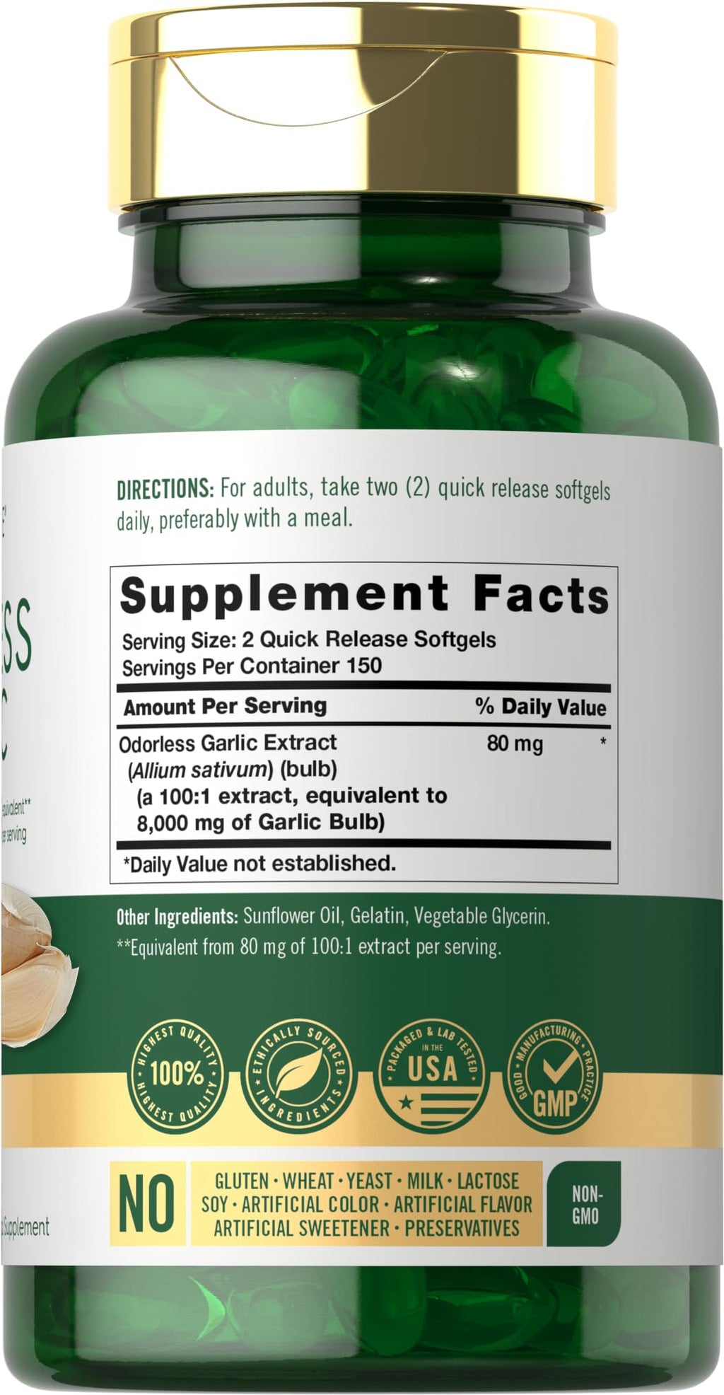 Carlyle Odorless Garlic Softgels | 300 Count | High Potency Formula | Non-GMO and Soy Free