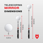 NoCry Heavy Duty Telescoping Inspection Mirror — 3.23 Inch Round Mirror on a Stick; 2-in-1 Storage Pouch; Extendable Mirror up to 30in; Non-Slip Handle; 360° Inspection Mirror Telescoping Swivel Head