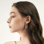 Gacimy Silver Chunky Hoop Earrings for Women, 14K White Gold Plated Oval Hoop Medium Silver Earrings with 925 Sterling Silver Post