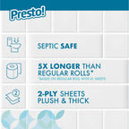 Amazon Brand - Presto! 2-Ply Ultra-Soft Toilet Paper, Septic-Safe, 24 Family Mega Rolls = 120 Regular Rolls, 308 Sheets, Unscented, Pack of 4