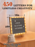 Changeable Felt Letter Board with LED Lights - 10��10" Message Custom Signs & Wood Stand & 450 Letters, Poster Board for Christmas/Pregnancy/Baby Announcement/Classroom Wall Decor Gifts, Grey