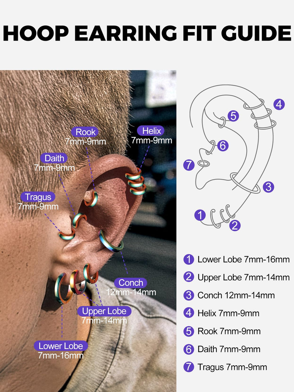 Richsteel 3 Pairs Mens Hoop Earrings Sets, Hypoallergenic Stainless Steel