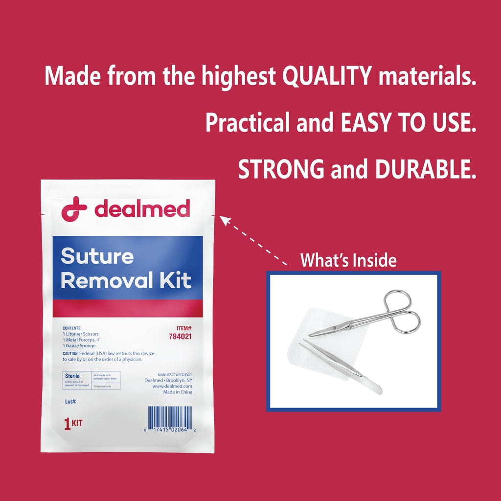 Dealmed Sterile Suture Removal Kit - Scissors, Forceps, Gauze, 10 Pack