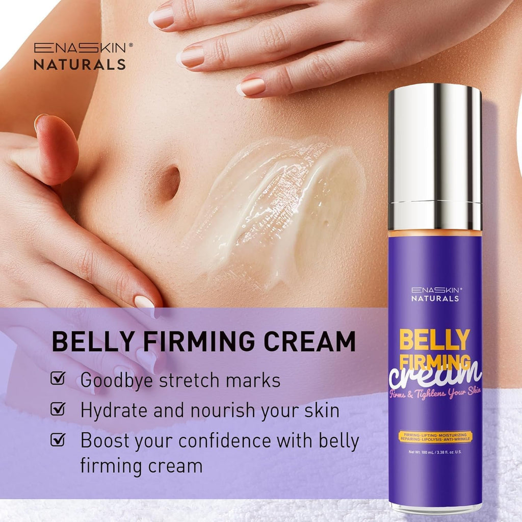 Enaskin Naturals Belly Firming Cream: Hibiscus & Honey Skin Tightening Cellulite Cream - Women Body Lotion for Firmness and Lift of Thighs & Stomach - Tummy Butter Stretch Marks - Purple 120 mL
