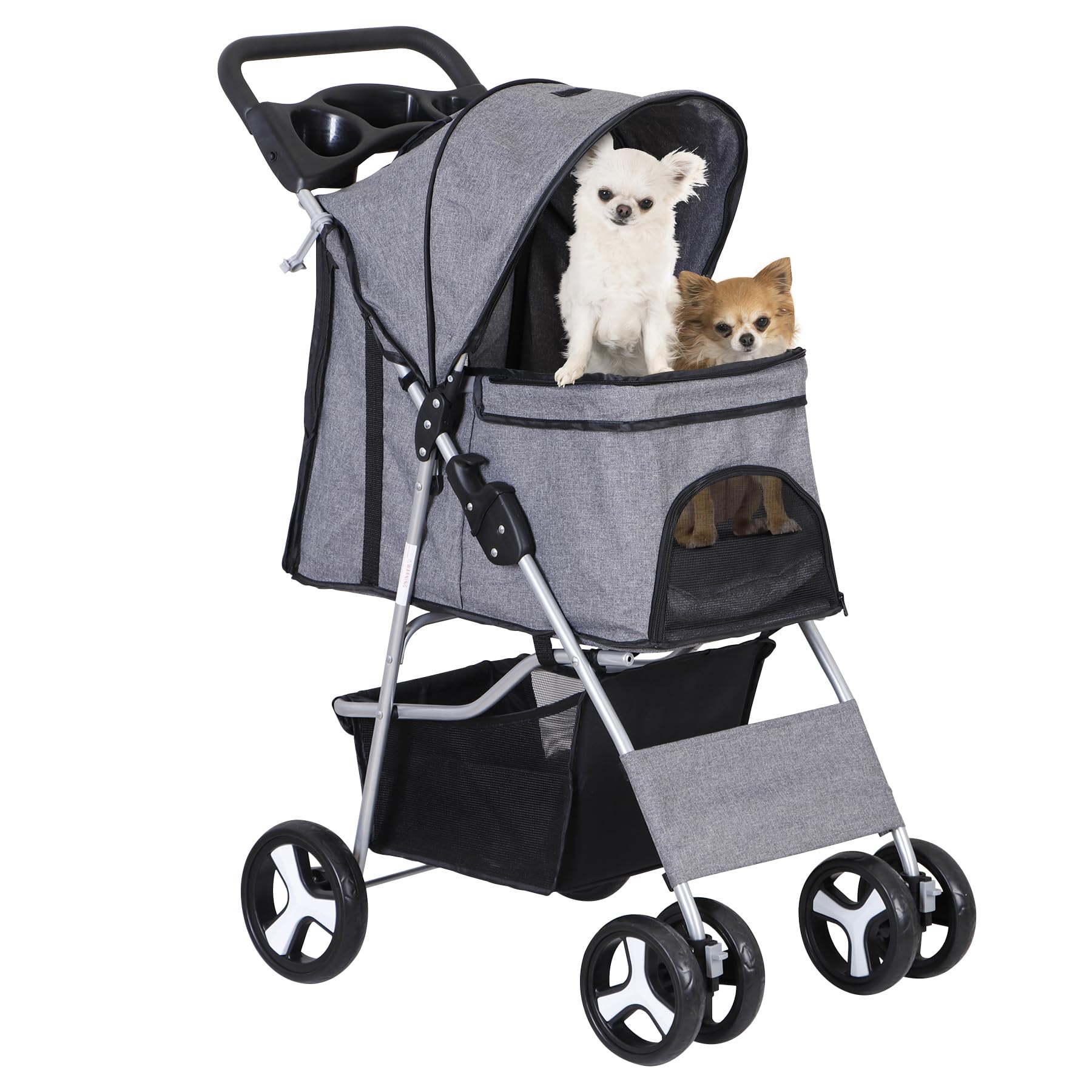 Epetlover 4 Wheels Dog Stroller Folding Pet Strolling Cart for Small Medium Cats Puppies Portable Jogger Travel Camping Puppy Carrier with Storage Basket Cup Holder, Gray