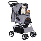 LEMY Pet Stroller, 4 Wheels Dog Cat Stroller with Storage Basket&Cup Holder,Grey Folding Dog Cat Cage Jogger Strollers for Small Medium Dogs Cats Travel