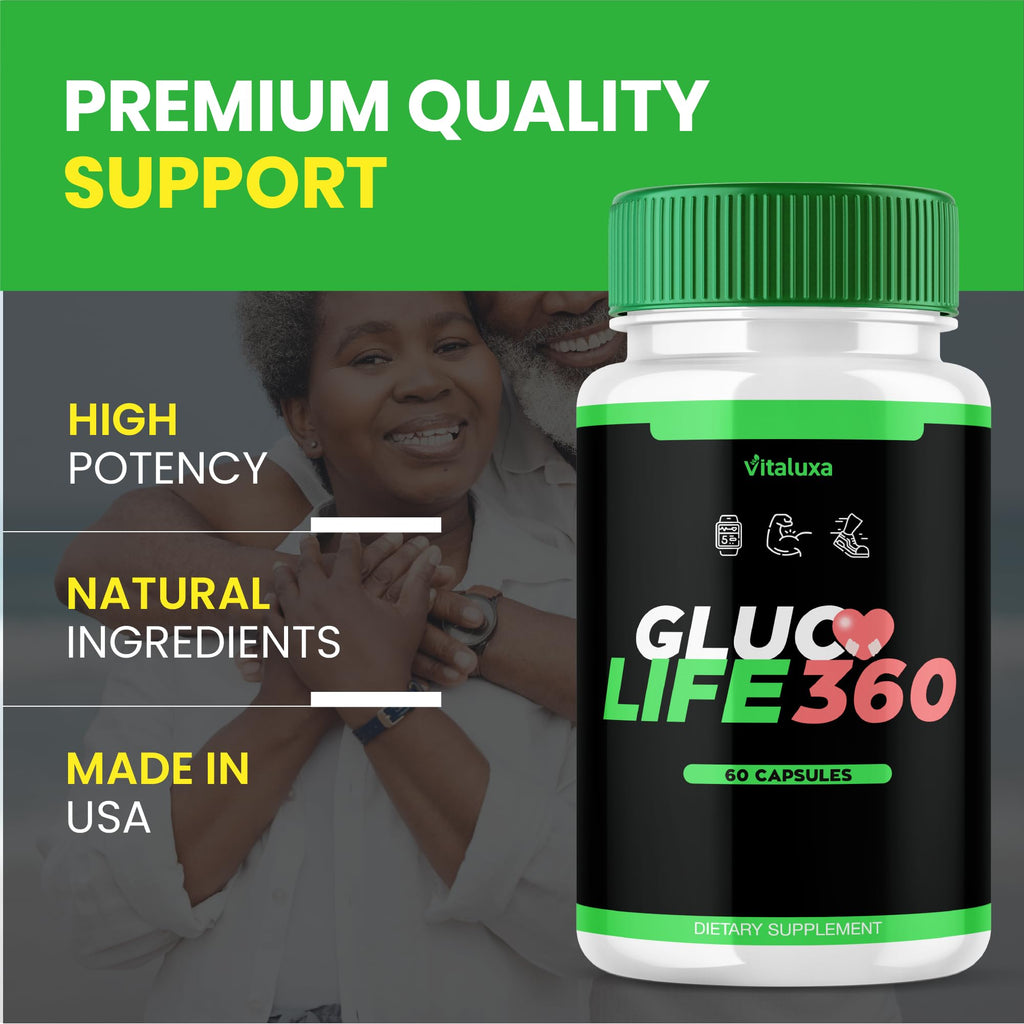 Gluco Life 360 Capsules, GlucoLife 360 Supplement with Advanced Maximum Strength, Premium Health Formula Pills for Overall Health & Wellness, GlucoLife360 Vitamins Reviews, Made in USA (60 Capsules)