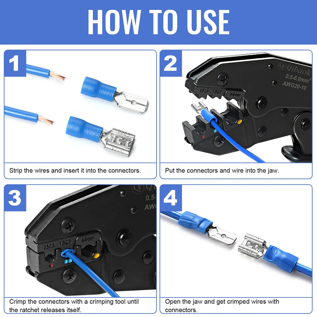 Qibaok 1500pcs Wire Connectors - Insulated Electrical Wire Terminals (Copper) - Ring, Butt, Spade, Fork Connector Kit - Red, Blue, Yellow