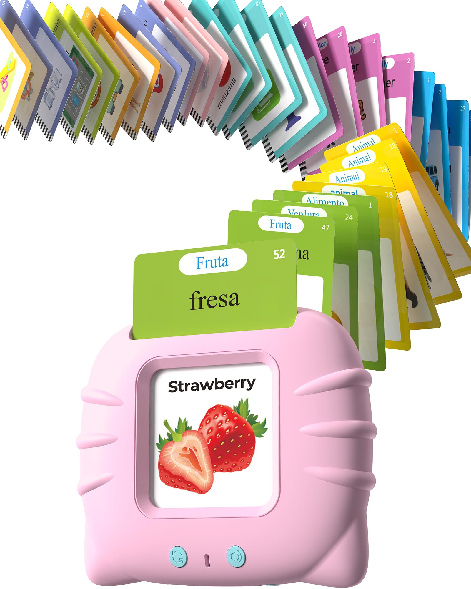 Bilingual Pink Spanish and English Talking Flash Cards, Pocket Speech Therapy Tools with 512 Words, Montessori Language Learning and Autism Aids, Children's Sensory Learning Kits, Birthday Present