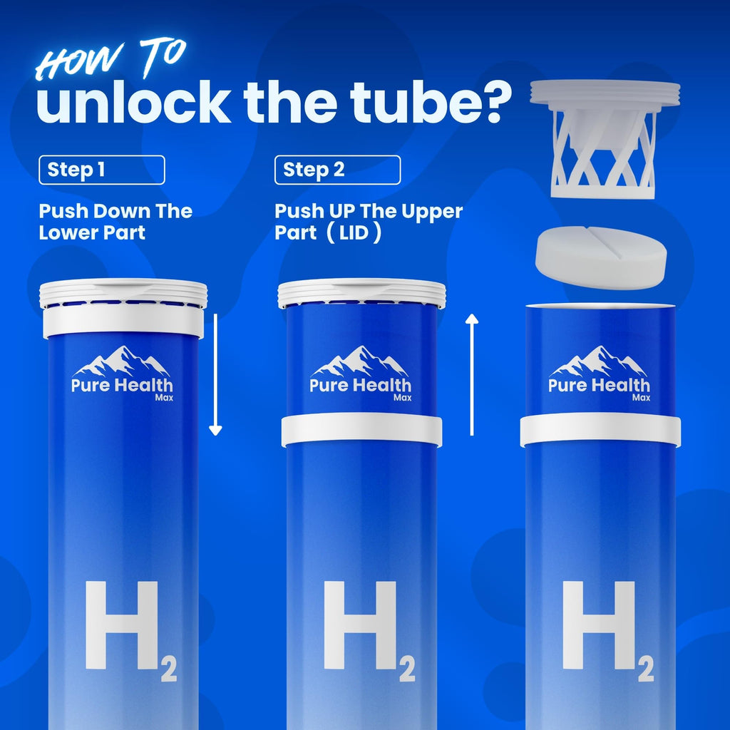 PHM Hydrogen Water Tubes, Tablets for Drinking Water - H2 Molecular Tabs | Magnesium Pills, Electrolytes Hydration Supplement to Support Healthy Aging & Energy Boost | 90 Tablets, 3 Months Supply