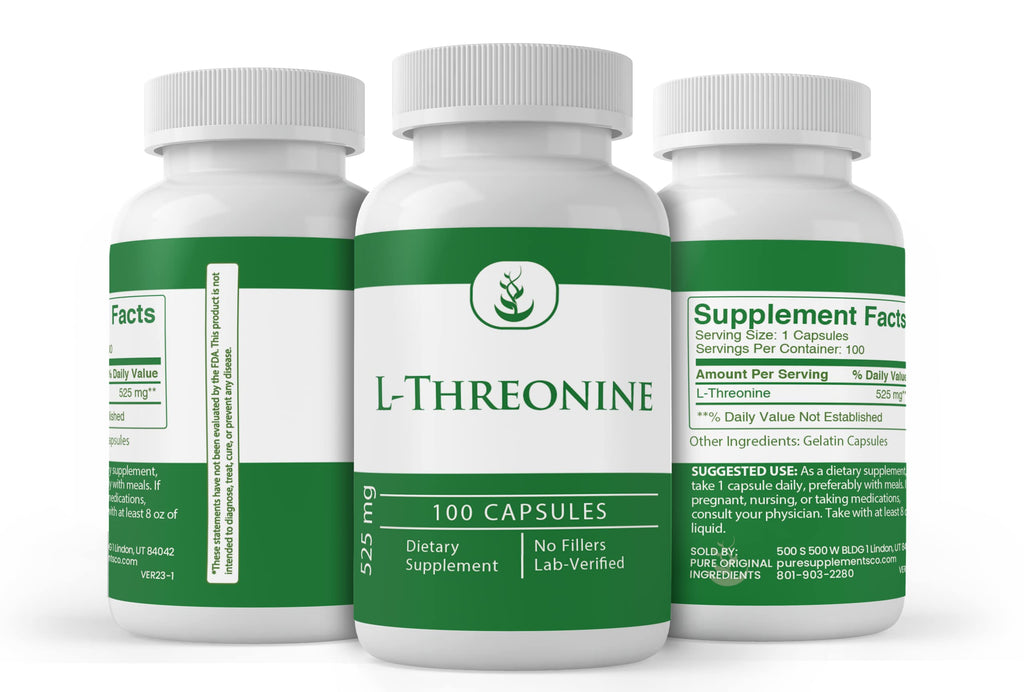 PURE ORIGINAL INGREDIENTS L-Threonine Capsules, (100 Capsules) Always Pure, No Additives Or Fillers, Lab Verified