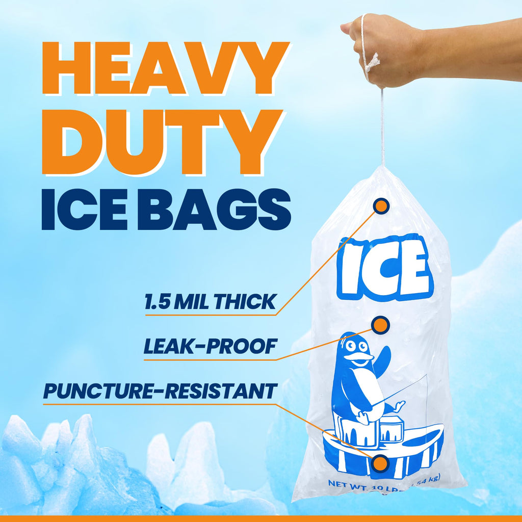 Reli. Plastic Ice Bags 10 lb (250 Pack Bulk) Cotton Drawstring | 12"x21" Ice Bags Reusable, Heavy Duty | Clear, Freezer Safe Storage | 1.5 Mil