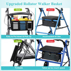 Dotday Rollator Basket with Cup Holder, Easy to Use Rollator Accessories Folding Storage Bag, Never Tipping Over