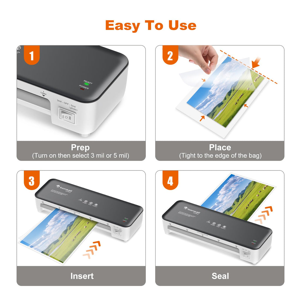 Bonsaii 9 Inch Laminator Machine with 50 Laminating Sheets, Jam-Free Tech