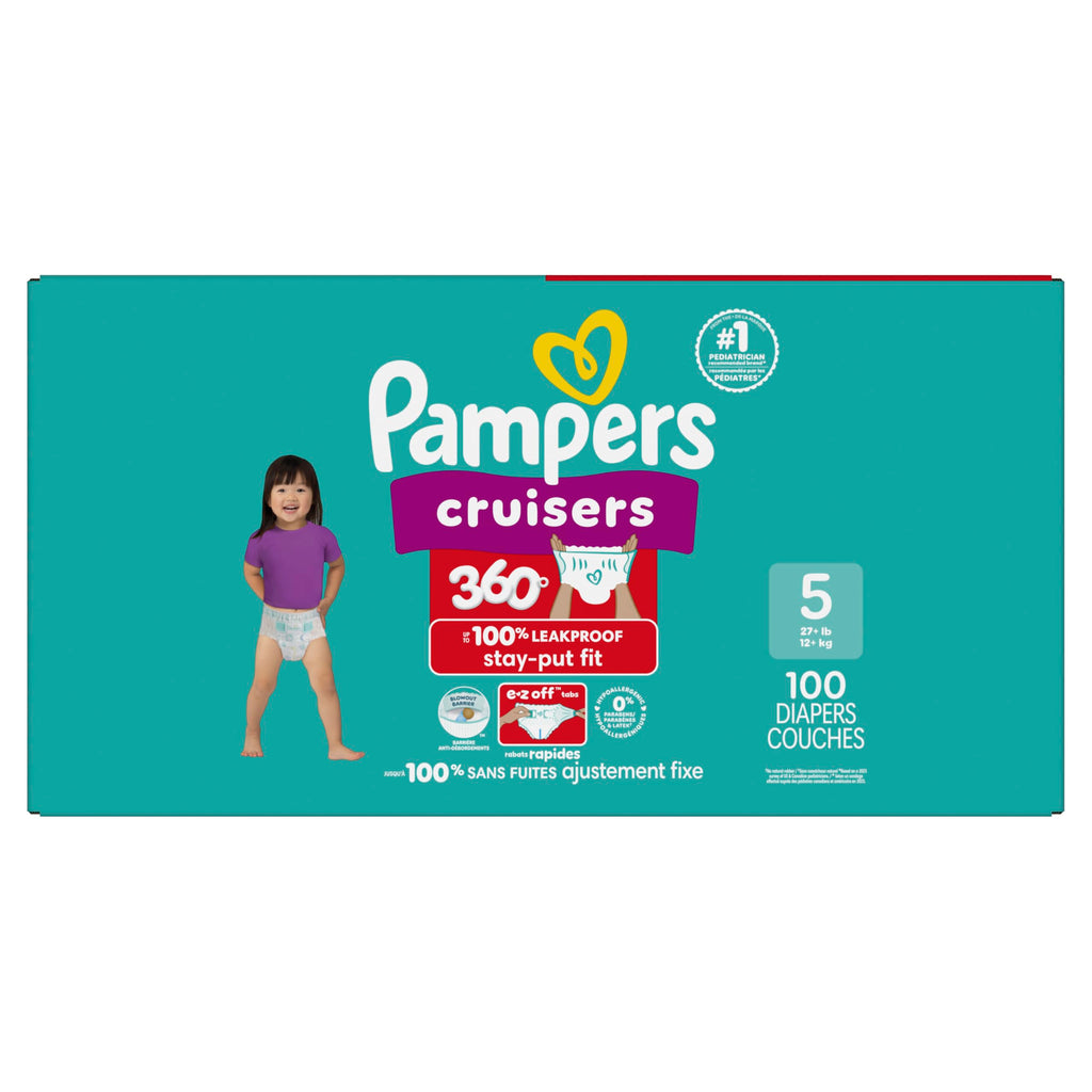 Pampers Diapers - Cruisers 360 - Size 5, 100 Count, up to 100% Leakproof Pull-On Diaper for Active Babies
