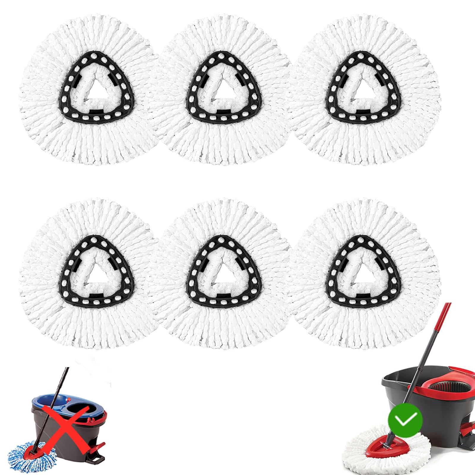 6 Pack Mop Head Replacement Compatible with Oceda Triangle Swivel Mops,Spin Mop Replacement Head 100% Microfiber,Deep Cleaning,EPSUNORISE Replacement Heads Compatible with O Ceda Mop(White)