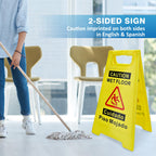 4-Pack Caution Wet Floor Sign, 17.5" Height, Bright Yellow, Double-Sided A-Shaped Frame Design, Foldable Compliant Safety Signs for public places such as restaurants, bathrooms, and offices