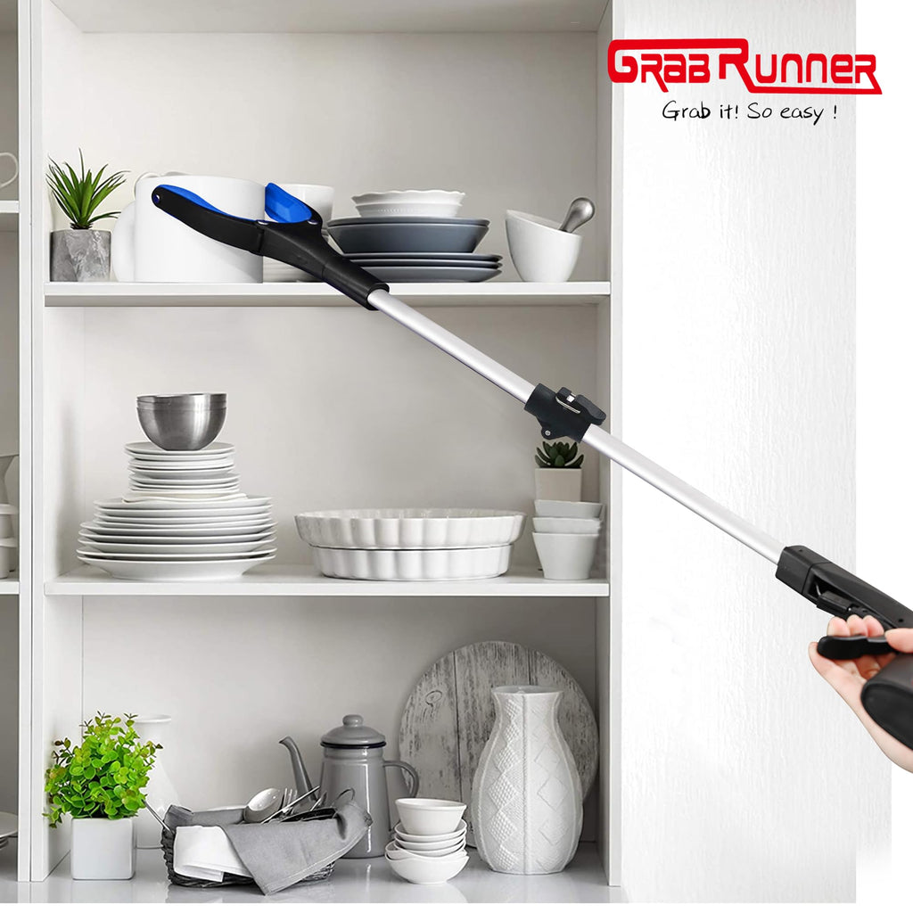 2 Pack 32 inch GrabRunner Reacher Grabber Tool with Strong Magnetic and Swivel Head (New Blue)
