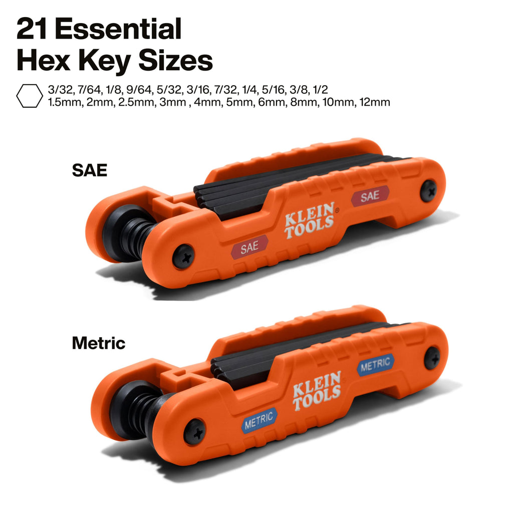 KLEIN TOOLS 70552 Pro Folding Hex Key Set, 21-Key SAE and Metric Hex Key Set with High-Leverage Blades, 2-Pack