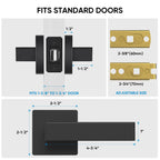 TICONN 1PK Matte Black Door Handles Interior, Reversible Square Door Levers Knob for Hallway, Bedroom, Bathroom (No Lock, 1PK Passage)
