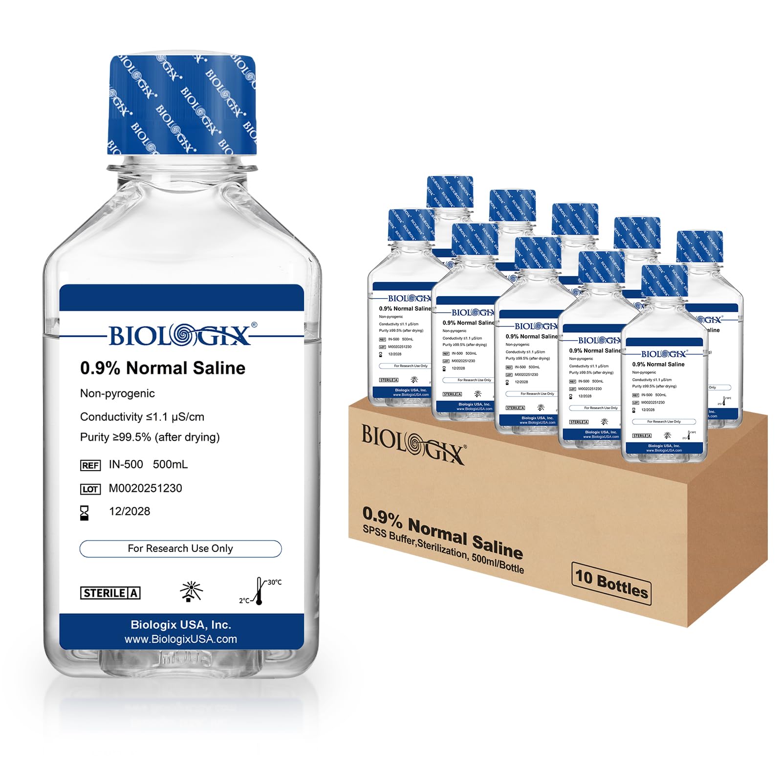 CryoKing 0.9% Normal Saline Solution, Sterile Sodium Chloride, 500mL × 10