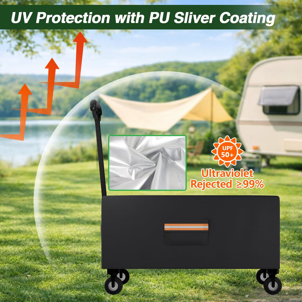 EVRBUL Outdoor Folding Wagon Cover, 38" L x 22" W x 20" H Heavy Duty 420D Waterproof Garden Cart Cover for Collapsible Wagon Carts with Portable Pocket Bottom Drawstring Reflective Strip, Cover Only