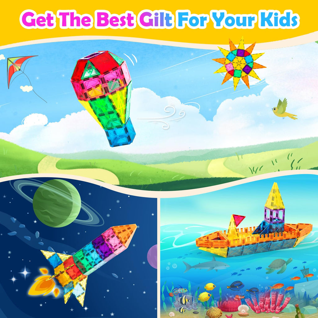 Magnetic Tiles,100PCS 3D Building Blocks, Magnets Building Set for Kids, Construction STEM Stacking Toys, Magnets Toy Gift for Toddlers, Boys and Girls