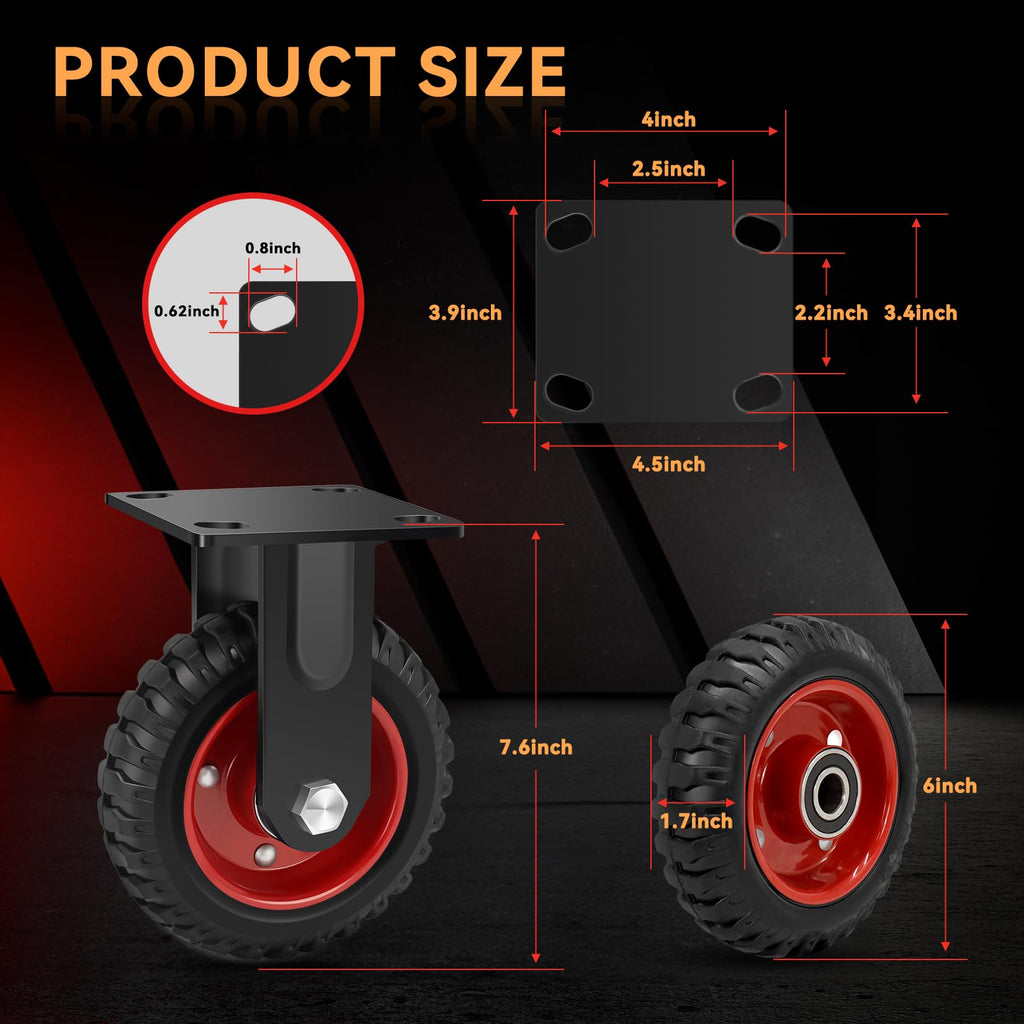 W B D WEIBIDA 6 Inch Heavy Duty Caster Wheels Set of 2, 900 LBS Outdoor Industrial Wheels Fixed Large Rubber Casters for Workbench, Dolly, Cart, Trolley, Wagon (2 Fixed)
