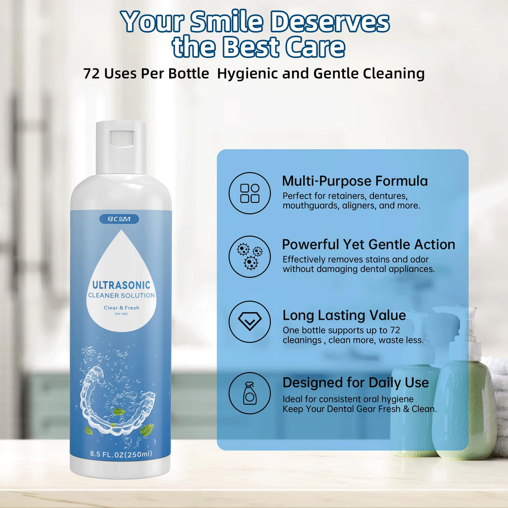 BCOM Ultrasonic Retainer Cleaner Solution & Jewelry Cleaning Liquid, 8.5 oz