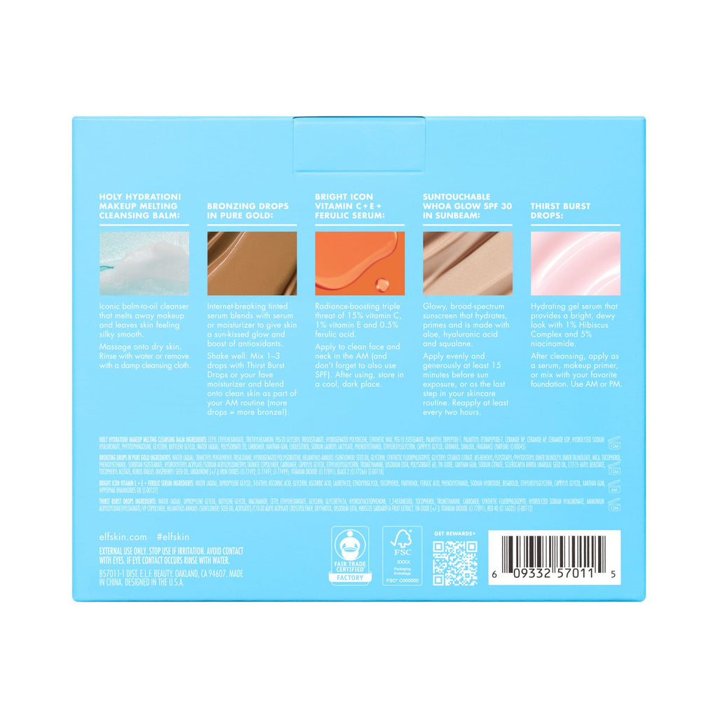 e.l.f. SKIN Best & Obsessed Skincare Kit, Travel-Size Makeup Remover, Sunscreen & Brightening Serums For Glowy Skin, Vegan & Cruelty-Free