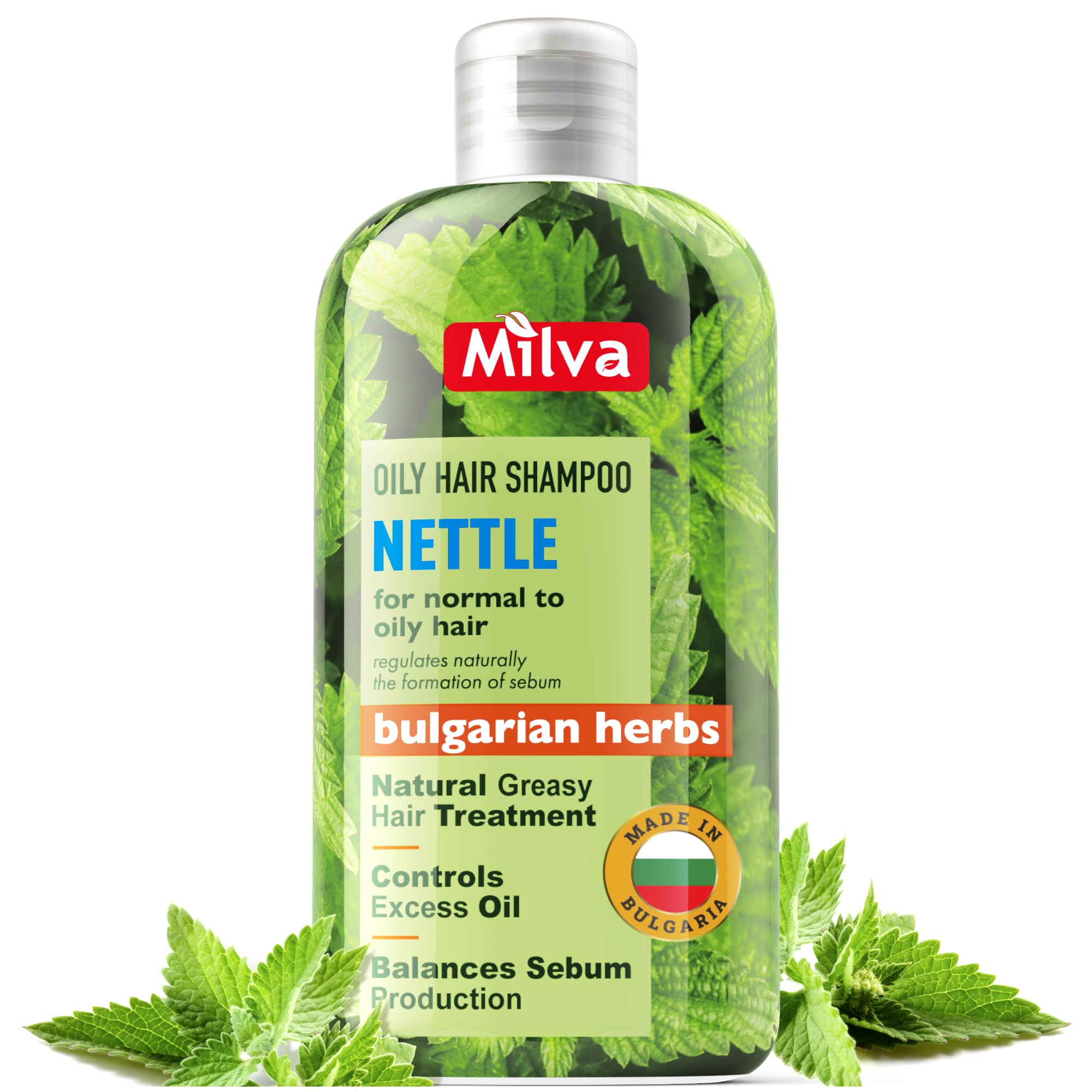Milva Nettle Shampoo for Oily Hair - 6.7 Fl Oz Natural Oily Hair Shampoo for Greasy Roots & Scalp - Clarifying Degrease Treatment - Control Sebum, Add Volume & Shine - Made in Bulgaria - 200ml