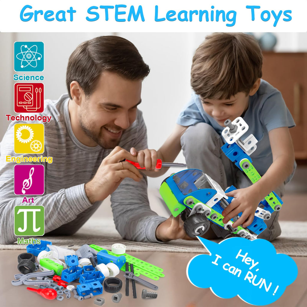 18 in 1 STEM Toys for 4 5 6 7 8+ Year Old Boy Girl Birthday Gifts Educational Building Toys for Kids Ages 4-8 5-7 6-8 Build and Play Stem Activities Construction Toy for Boys 4-6 8-10 (Pull Back Cars)